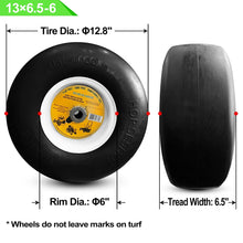 Load image into Gallery viewer, HORSESHOE 2-Pack New 13x6.50-6 Flat Free Smooth Tire on Steel Wheel for Residential Riding Lawn Mower (Deck Less Than 44&quot;) Garden Tractor - Center hub 4&quot;-7.1&quot; - Bore ID 3/4&quot; 5/8&quot; 1/2&quot; or 1&quot; - 136506
