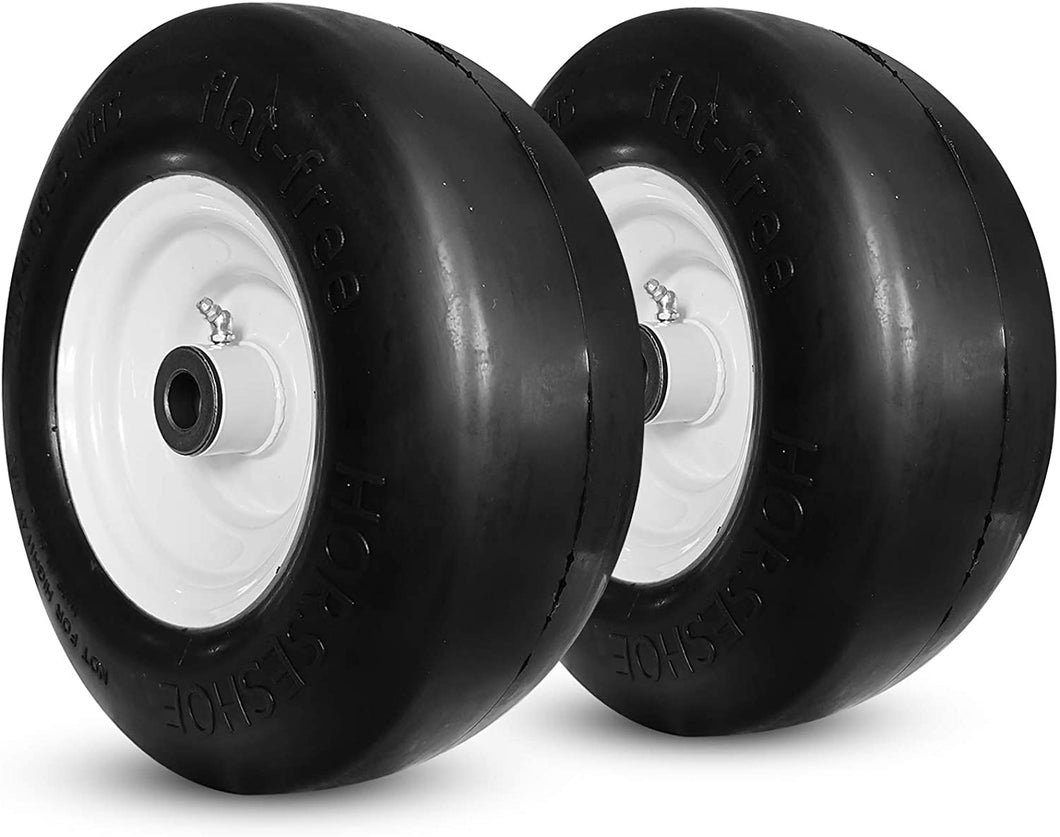 HORSESHOE 2-Pack New 11x4.00-5 Flat-Free Smooth Tires w/Steel Rim for Zero Turn Lawn Mower Gardon Tractor - Hub 5